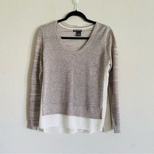 DKNY Jeans woman’s Cream tweed sparkly faux Layered Sweater size S chiffon chic